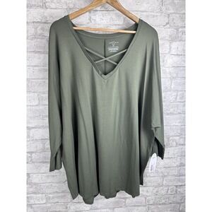 New‎ Boutique Plus Modal Stretch Knit Crossover V-Neck Tunic Top Green Size 3X